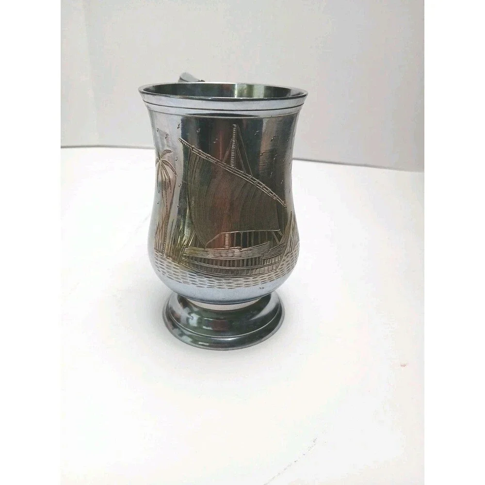 Vintage Silver Plated Etched Tankard Made In India
